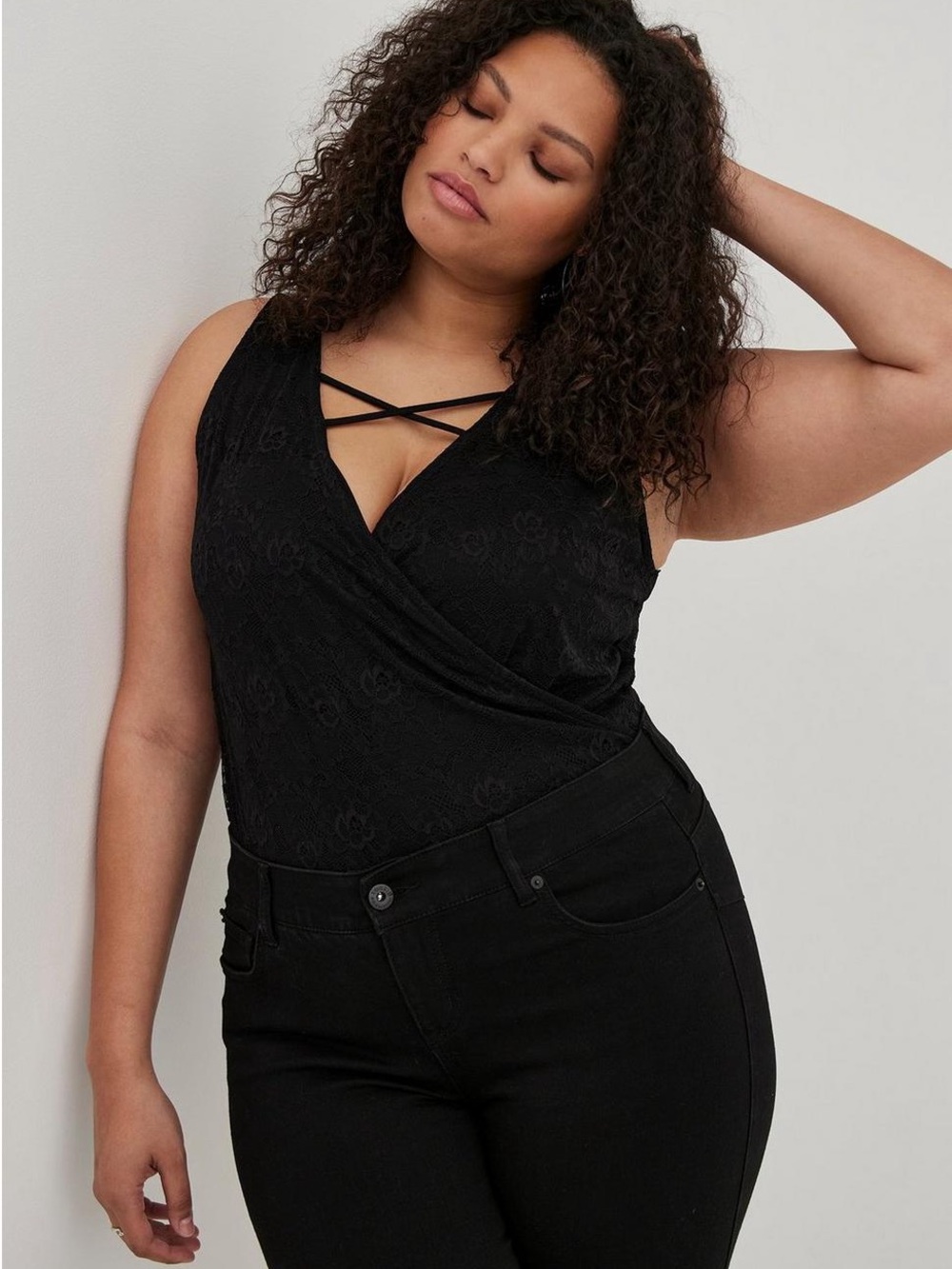 Torrid black surplice strappy wrap bodysuit, EUC